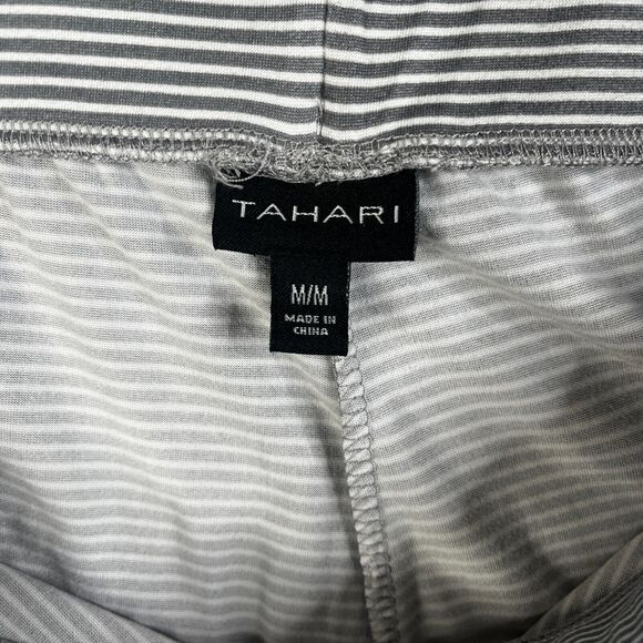 Tahari Sleepwear Pajama Pants Womens Medium Gray White Stripe Drawstring - Picture 10 of 12